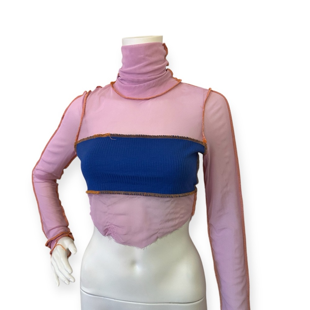 Princess Contrast Hight Collar Crop Top - Picture 6 of 6